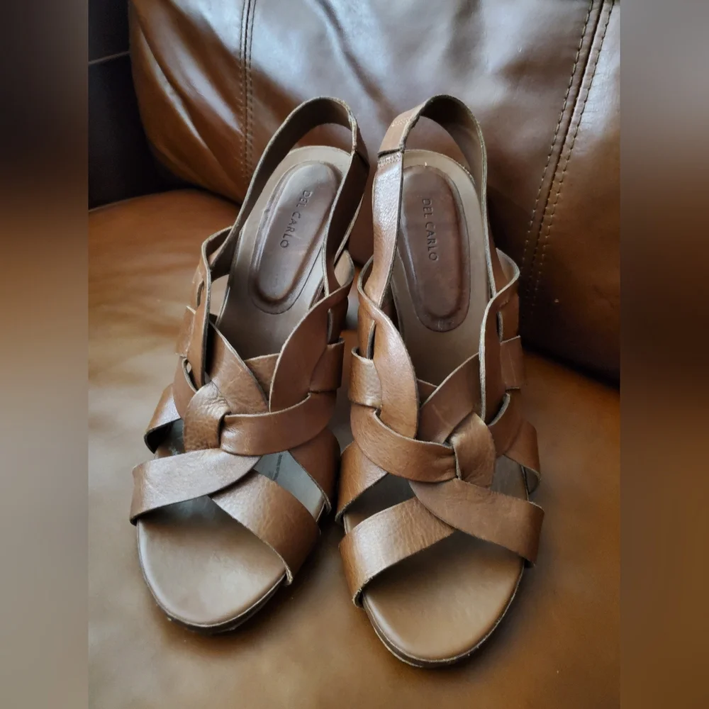 Del Carlo Brown leather Heeled Sandals Summer Shoes Used Size 40